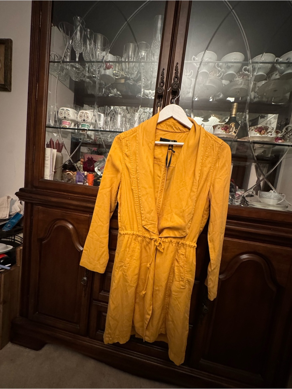 Max Jeans Mustard Yellow Tie-Waist Trench Coat